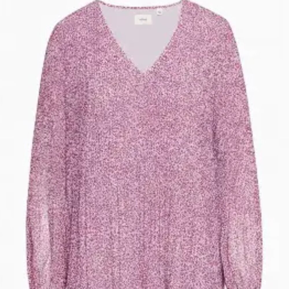 Aritzia Wilfred Daydreamer Floral Pleated V-neck Long Sheer Sleeve Mini Dress